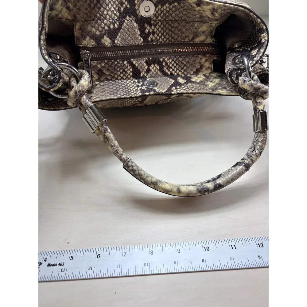 Michael‎ Kors Snakeskin Embossed Leather Shoulder Bag Grey Beige Hobo